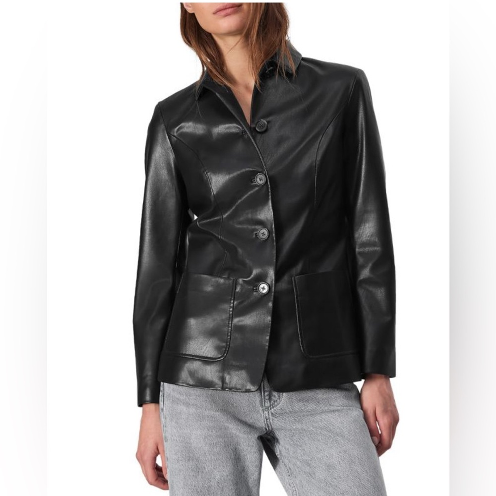 Rag & Bone Drew Black Vegan Leather Blazer Jacket Size 8 Faux Leather Moto Chic